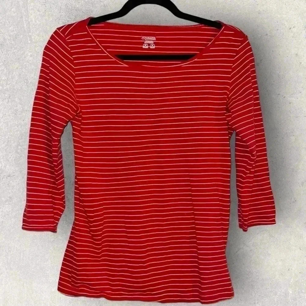 Columbia Red and White Striped Long Sleeve Tee